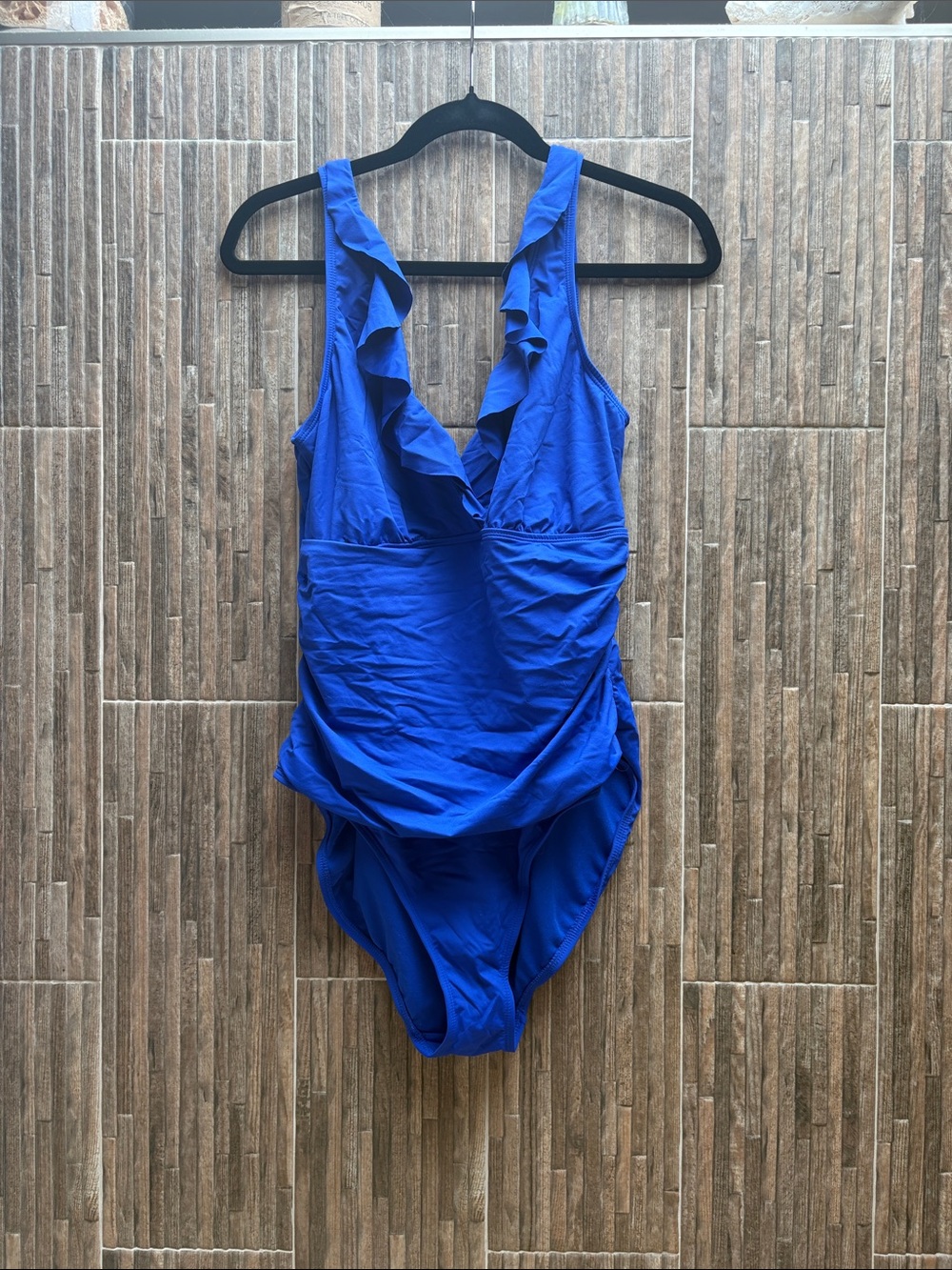 Ralph Lauren Royal Blue Ruffle V-Neck One-Piece Swimsuit